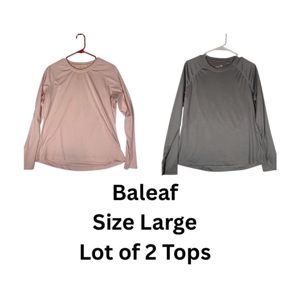 Baleaf Gray Pink Lot of 2 Women's Long Sleeve Running Size Large Shirt Tops